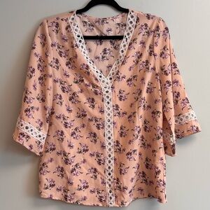 Floral Lace Trim Loose Blouse | Boho Cottage| Flutter Sleeves Cottage Core.